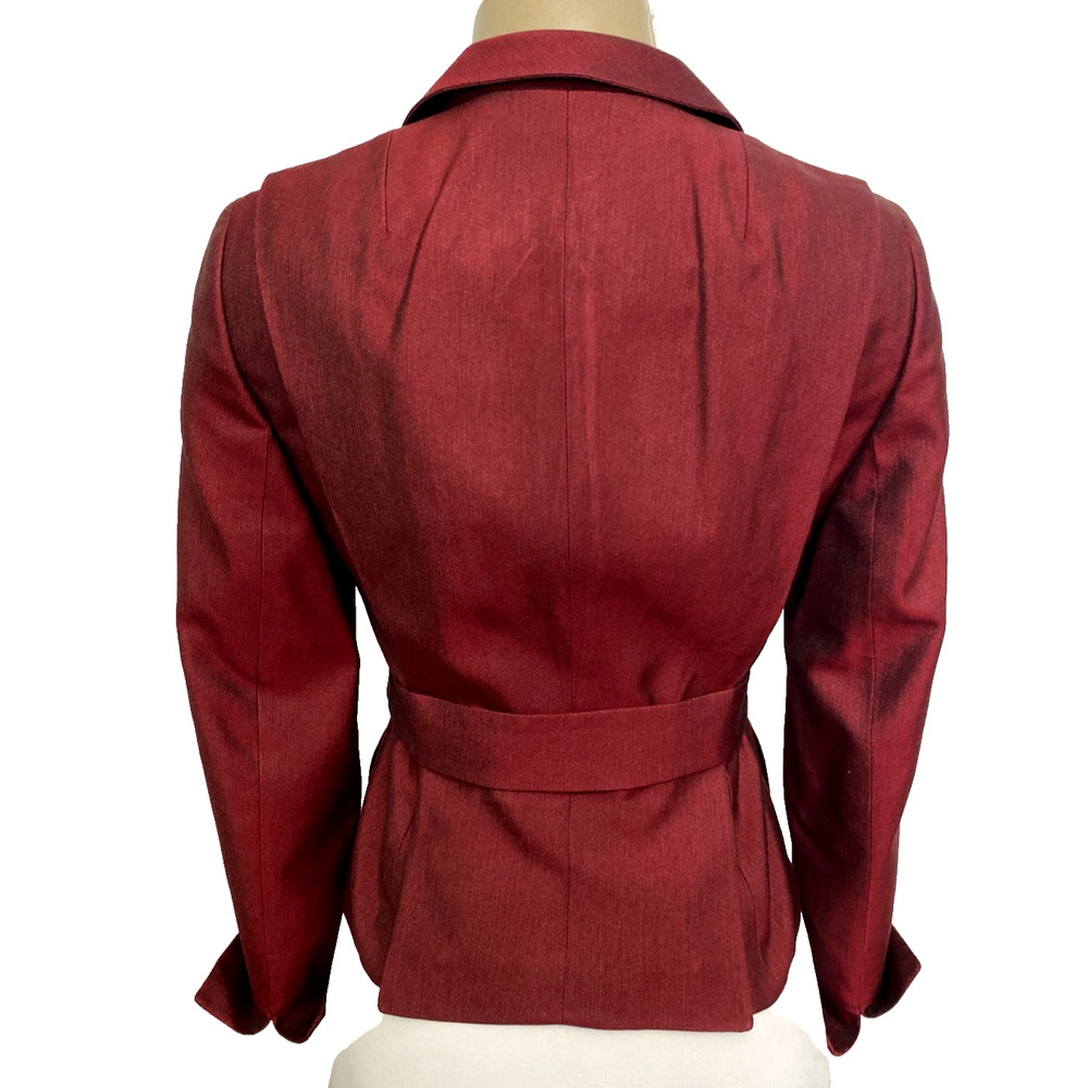 Akris Red 100% Silk Blazer Jacket Notch Lapel Collar Black Sheen V Neck 8 US M - Picture 7 of 11